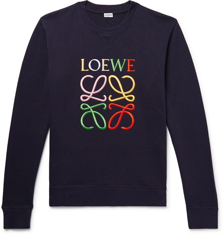Photo: Loewe - Logo-Embroidered Loopback Cotton-Jersey Sweatshirt - Men - Storm blue
