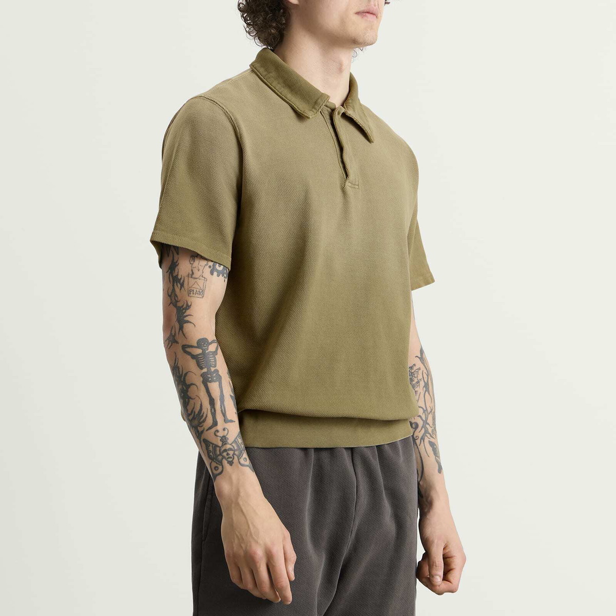 Les Tien Men's Pique Cotton Tennis Polo Shirt in Military Ice