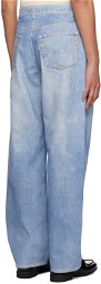 Bottega Veneta Blue Printed Wide-Leg Leather Pants