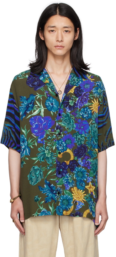 Photo: Versace Khaki & Blue Graphic Shirt