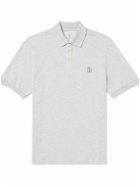 Brunello Cucinelli - Logo-Print Cotton-Piqué Polo Shirt - Gray