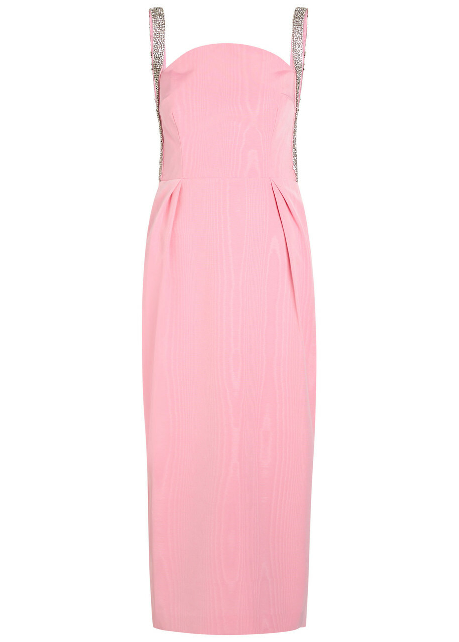 Rebecca Vallance Amaro Crystal-embellished Satin Midi Dress Pink