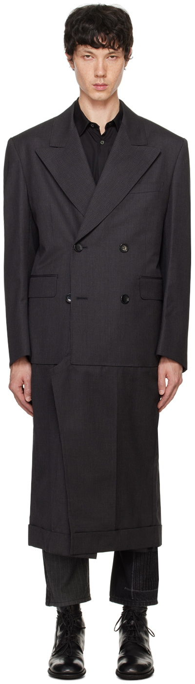 Junya Watanabe Gray Wool Stripe Coat