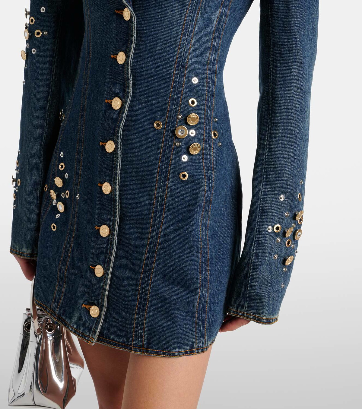 Area Crystal-embellished denim blazer dress