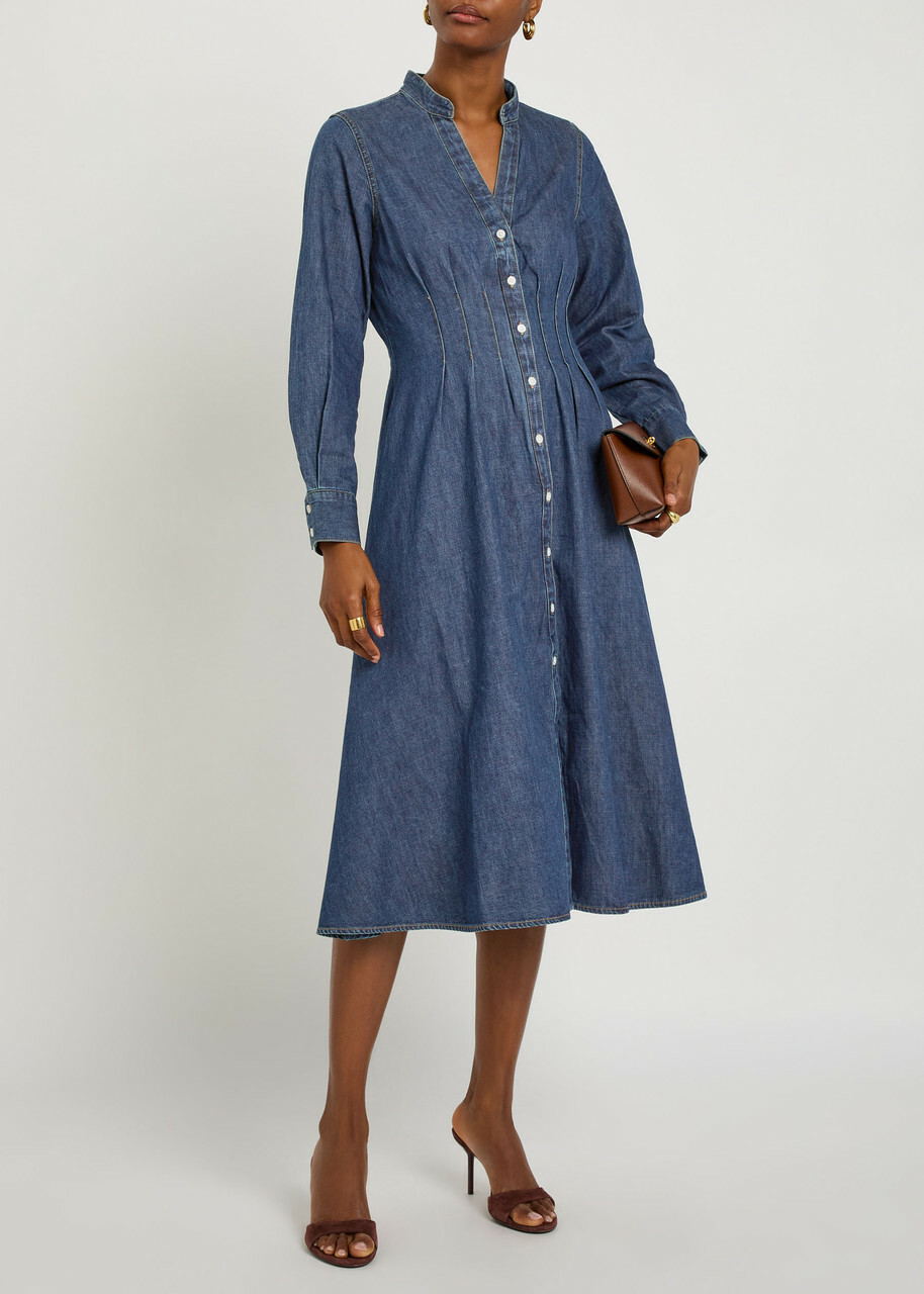 Veronica Beard Arcadia Pintuck Denim Midi Dress Blue