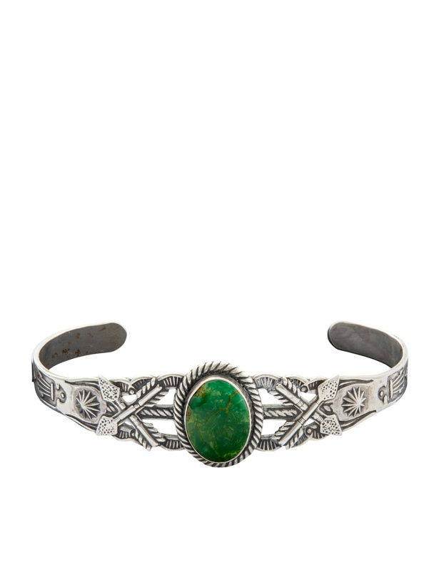Photo: FOUNDWELL - Vintage 1940s Sterling Silver Malachite Cuff - Silver