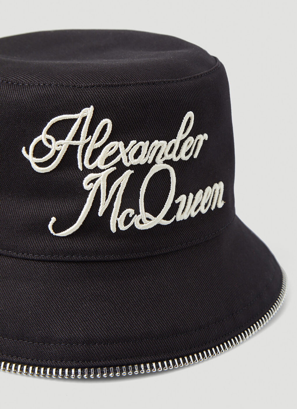 Logo Script Zip Trim Bucket Hat in Black Alexander McQueen