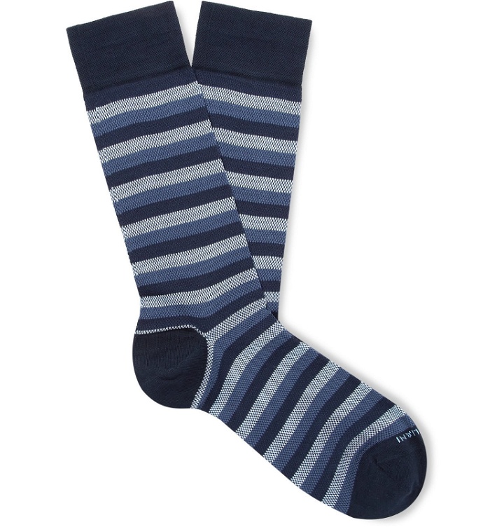Photo: Marcoliani - Striped Textured Pima Cotton-Blend Socks - Blue