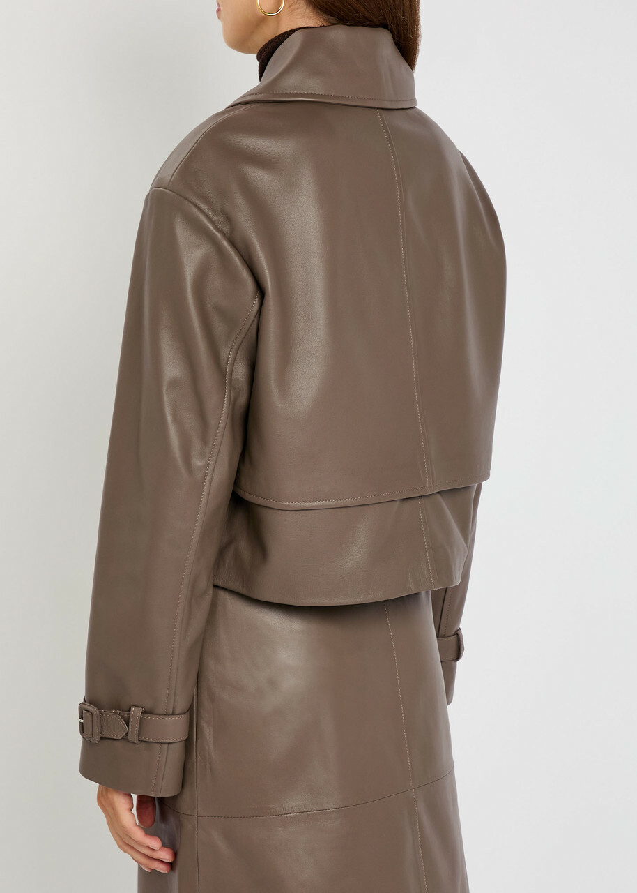 Joseph Blaise Cropped Leather Jacket Brown Light