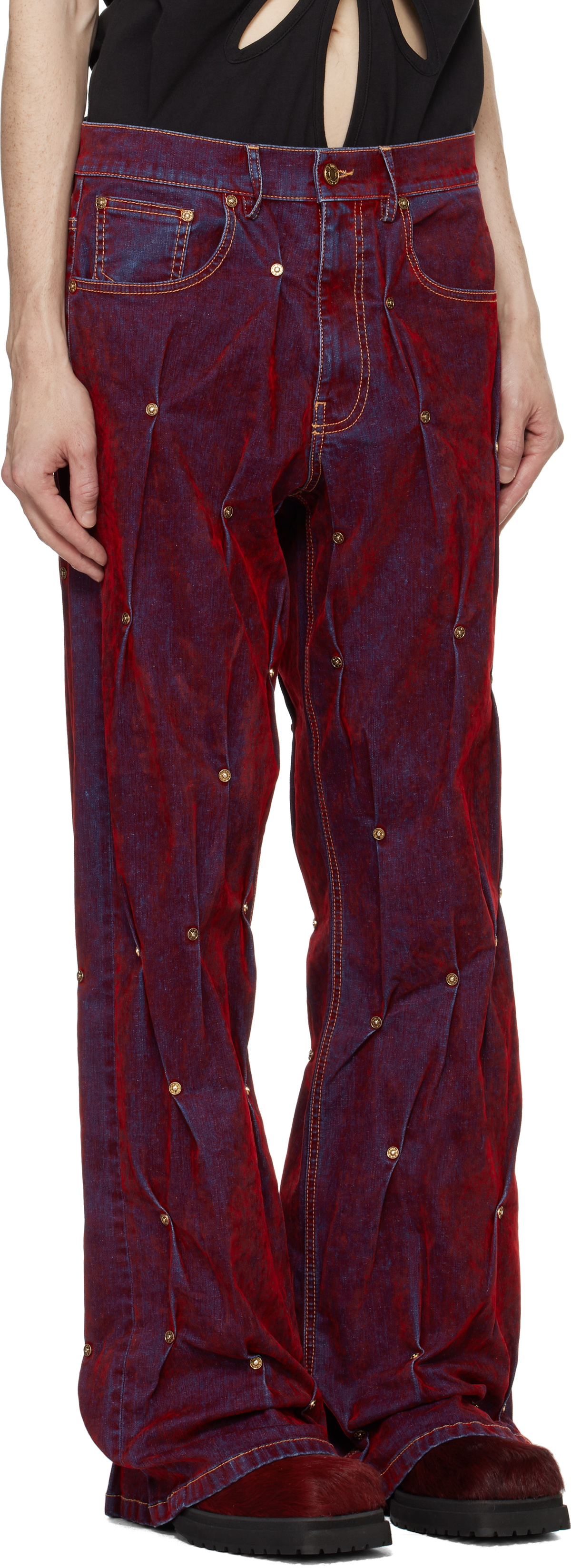 KUSIKOHC Red Velvet Multi Rivet Jeans