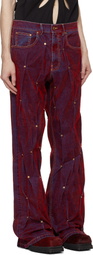 KUSIKOHC Red Velvet Multi Rivet Jeans