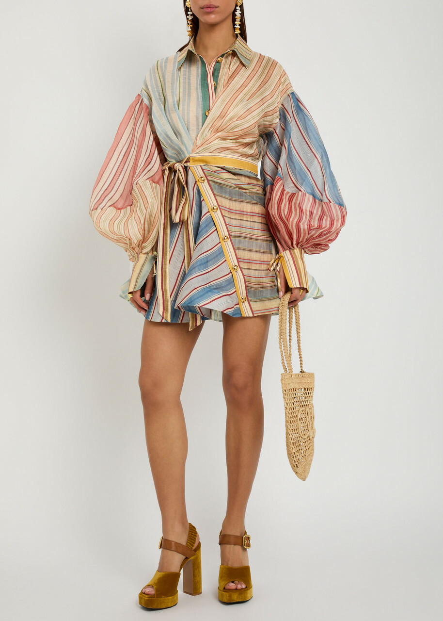Zimmermann Rebellion Striped Linen and Silk-blend Mini Shirt Dress Multicoloured 1
