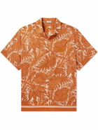 Etro - Convertible-Collar Logo-Embroidered Printed Cotton-Voile Shirt - Orange