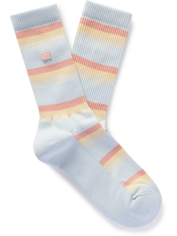 Photo: Acne Studios - Striped Ribbed Stretch Cotton-Blend Socks - White