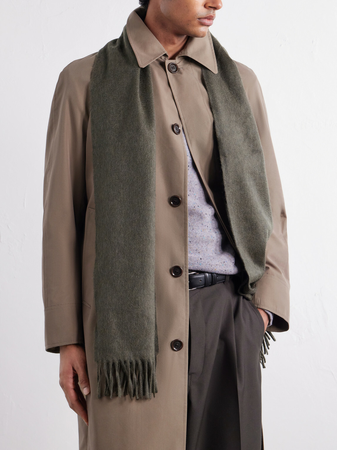 Begg & Co - Arran Solid Fringed Brushed-Cashmere Scarf - Green