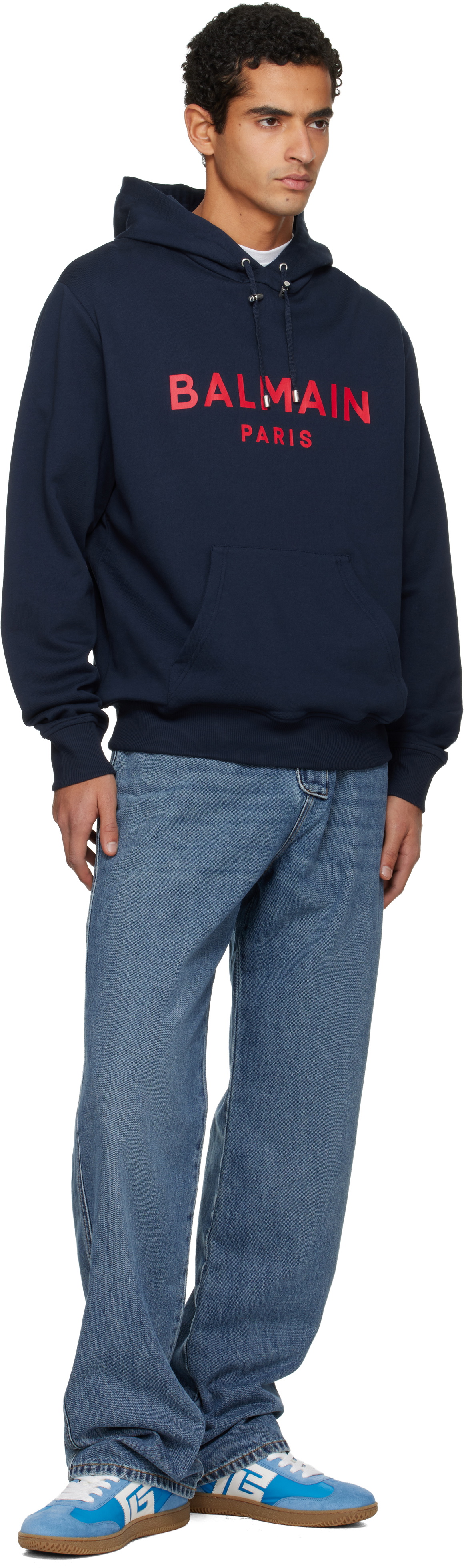 Balmain Navy Printed 'Balmain' Paris Hoodie