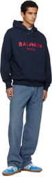 Balmain Navy Printed 'Balmain' Paris Hoodie