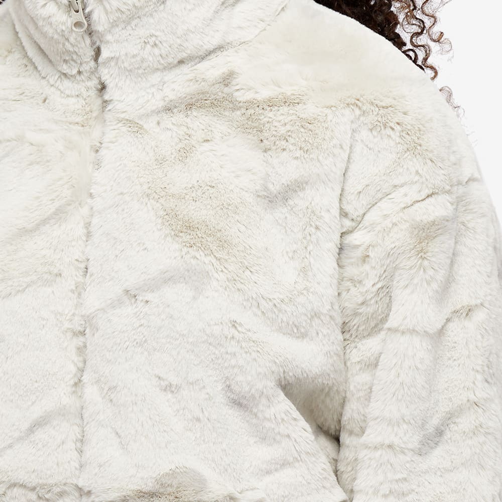 Nike Women's Faux Fur AOP Swoosh Jacket in Light Bone/Light Iron Ore Nike