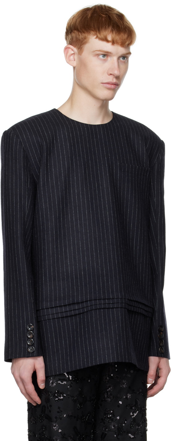 CALVINLUO Navy Pinstripe Shirt