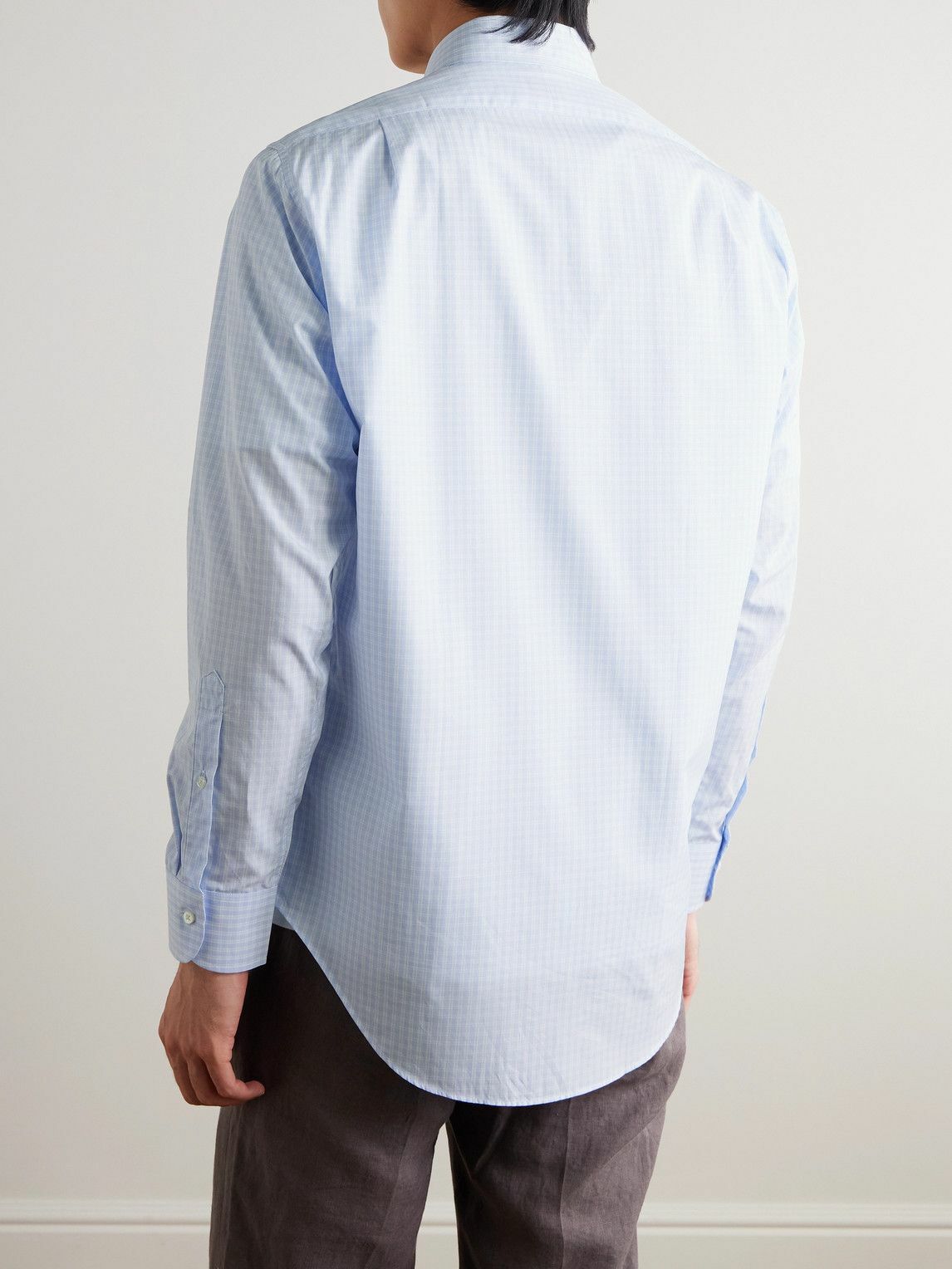 Sid Mashburn - Spread-Collar Checked Cotton-Poplin Shirt - Blue