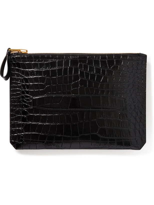 Photo: TOM FORD - Buckley Logo-Print Croc-Effect Leather Pouch