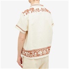 Bode Men's Cross Stitch Vacation Shirt in Brown/White