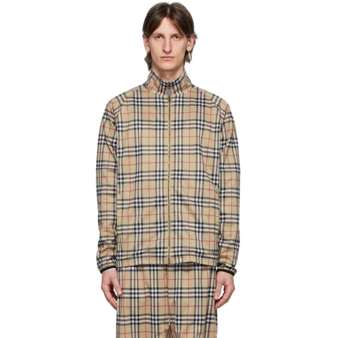 Photo: Burberry Beige Vintage Check Technical Twill Zip-up Jacket