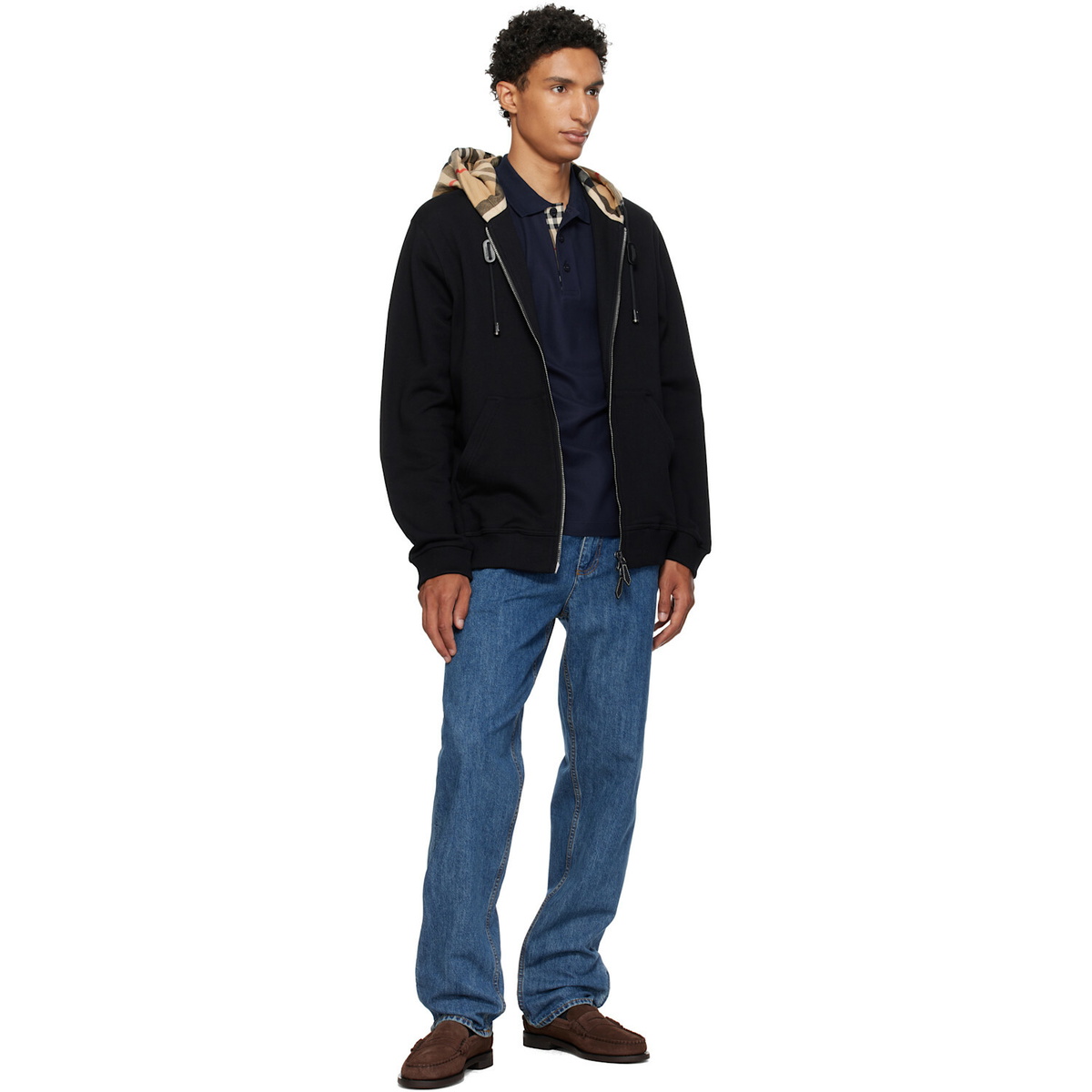 Burberry Black Check Hood Cotton Zip Hoodie