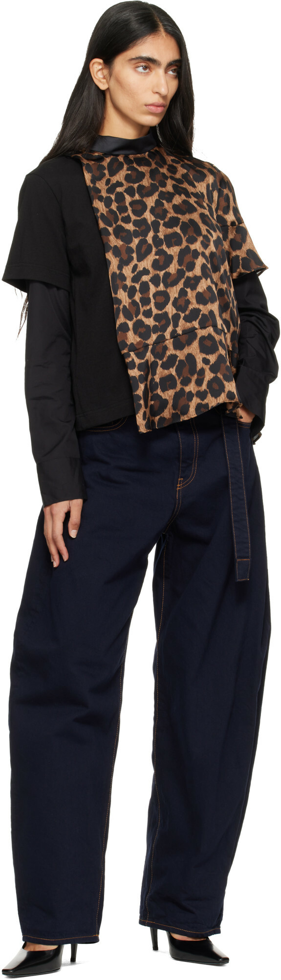 sacai Black & Beige Leopard Jersey T-Shirt