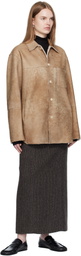 AURALEE Beige Merino Mouton Shearling Shirt Jacket
