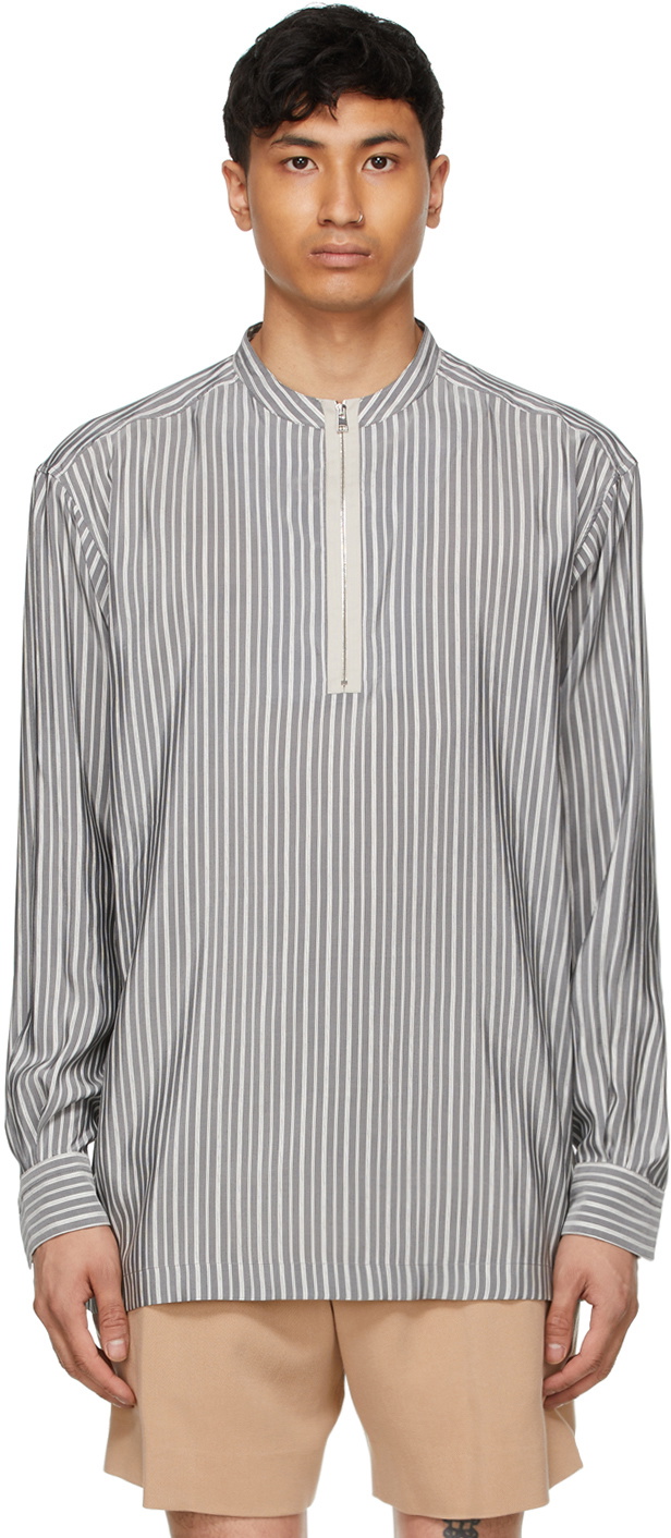 Ermenegildo Zegna Couture Grey & White Silk Striped Shirt ermenegildo zegna couture Ermenegildo Zegna Couture Grey & White Silk Striped Shirt ermenegildo zegna couture