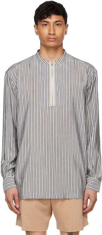 Photo: Ermenegildo Zegna Couture Grey & White Silk Striped Shirt