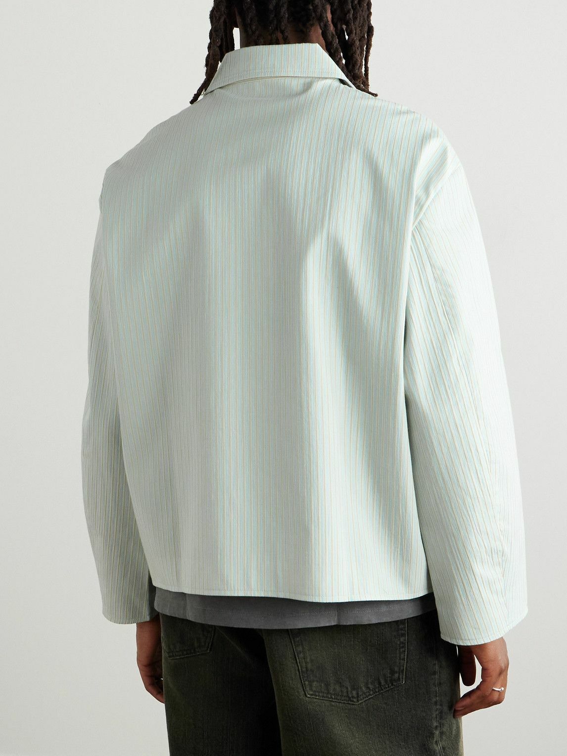 Small Talk - Striped Cotton Jacket - Green