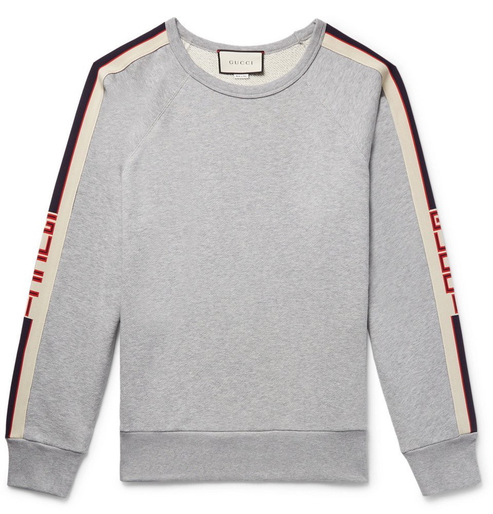 Photo: Gucci - Webbing-Trimmed Loopback Cotton-Jersey Sweatshirt - Men - Gray