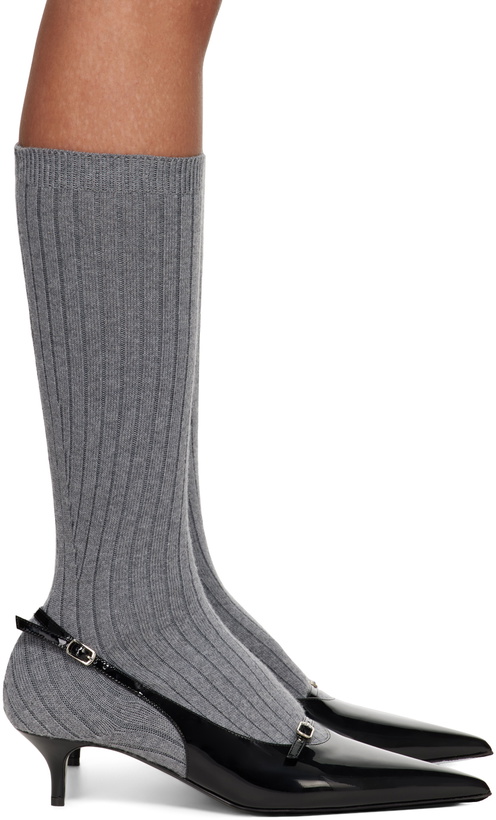 Photo: Magda Butrym Gray & Black Ribbed Sock Boot Heels