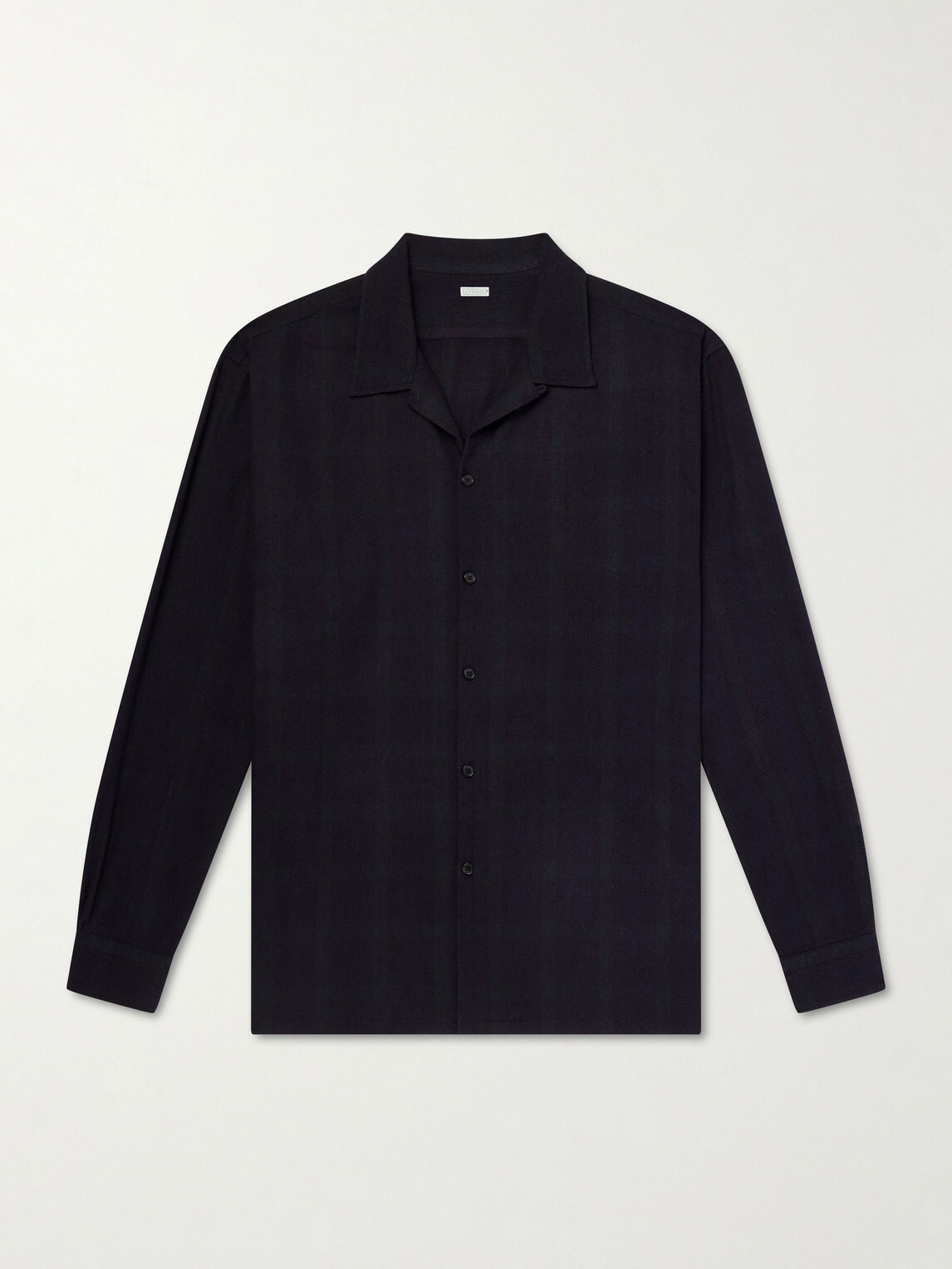 A.PRESSE - Camp-Collar Checked Silk Shirt - Blue