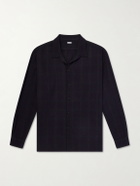 A.PRESSE - Camp-Collar Checked Silk Shirt - Blue