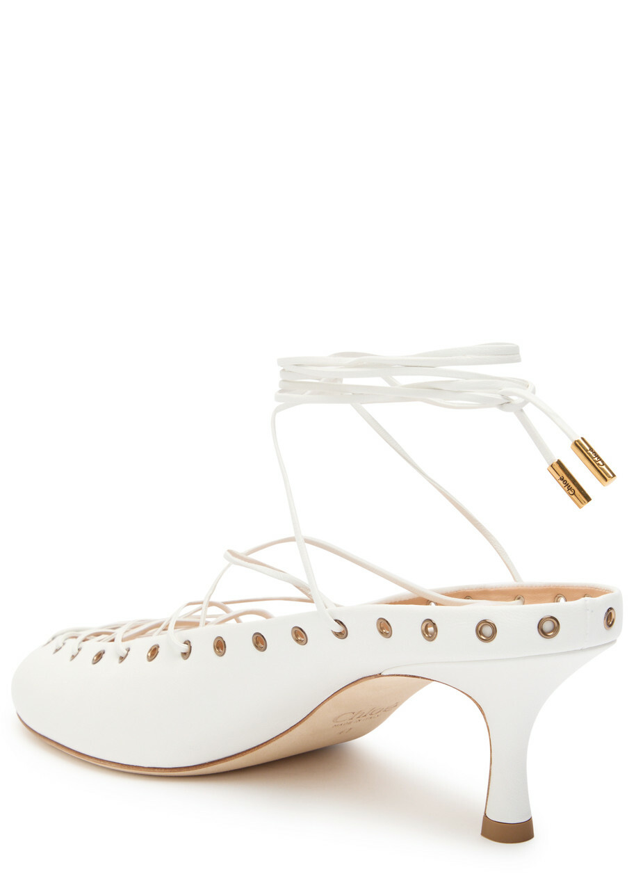 Chloe Ghilies Tie-up Leather Sandals White