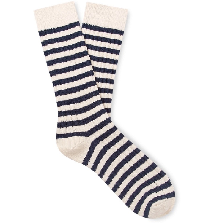 Photo: The Workers Club - Striped Ribbed Cotton and Nylon-Blend Socks - Neutrals