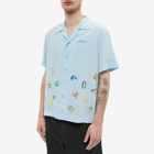 Casablanca Men's Embroidered Logo Short Sleeve Shirt in Light Blue