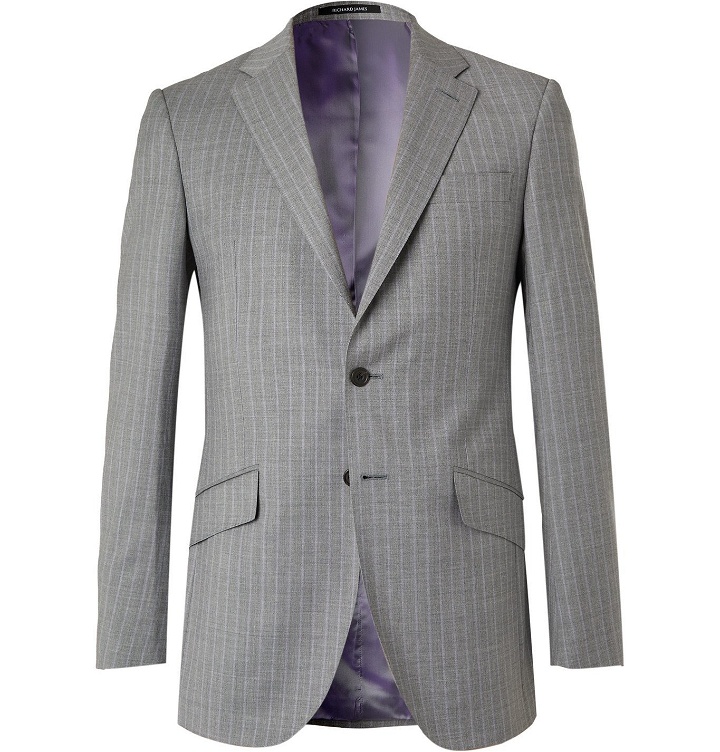 Photo: Richard James - Slim-Fit Pinstriped Wool-Flannel Suit Jacket - Gray