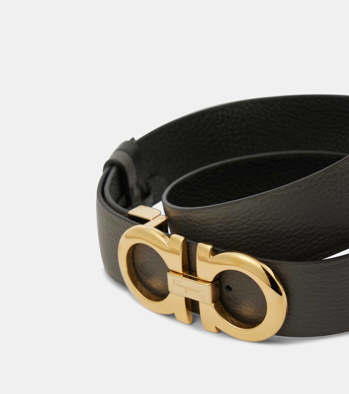 Salvatore Ferragamo Black and Yellow Leather Belt with Gold Gancini Buckle - New Reversible and adjustable Gancini belt - Men | Ferragamo main image 4