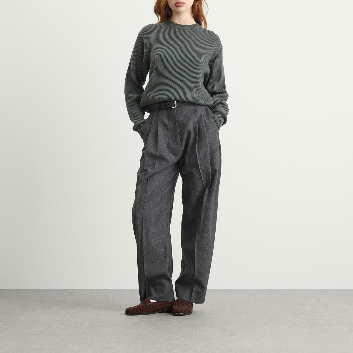 Auralee Women's Soft Rib Knit Pullover in Grey