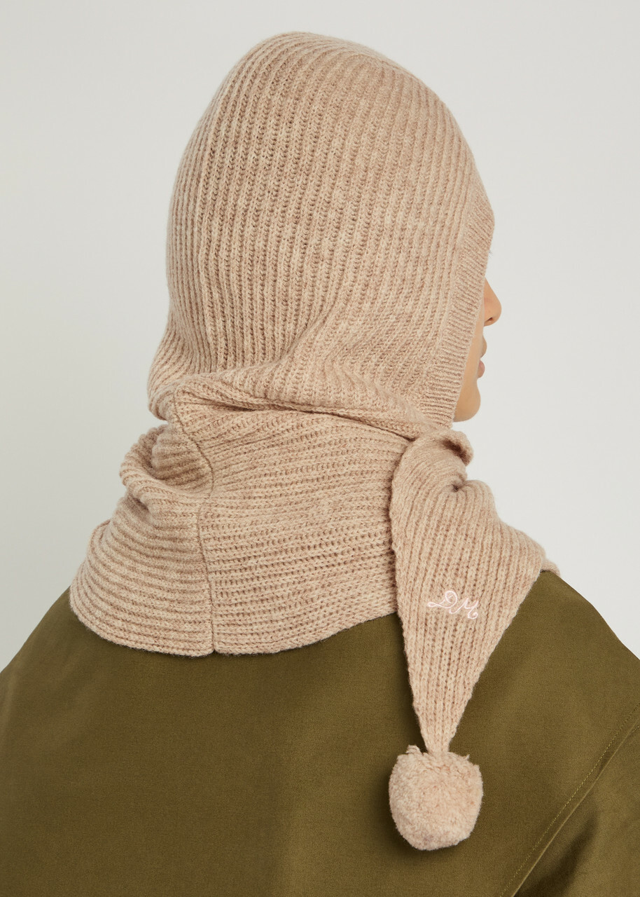 Damson Madder Pom-pom Knit Hood - Beige - One Size