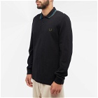 Fred Perry Men's Long Sleeve Twin Tipped Polo Shirt in Black/Cyber Blue/Uniform Green