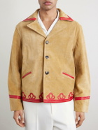 BODE - Trefoil Leather-Trimmed Suede Jacket - Brown