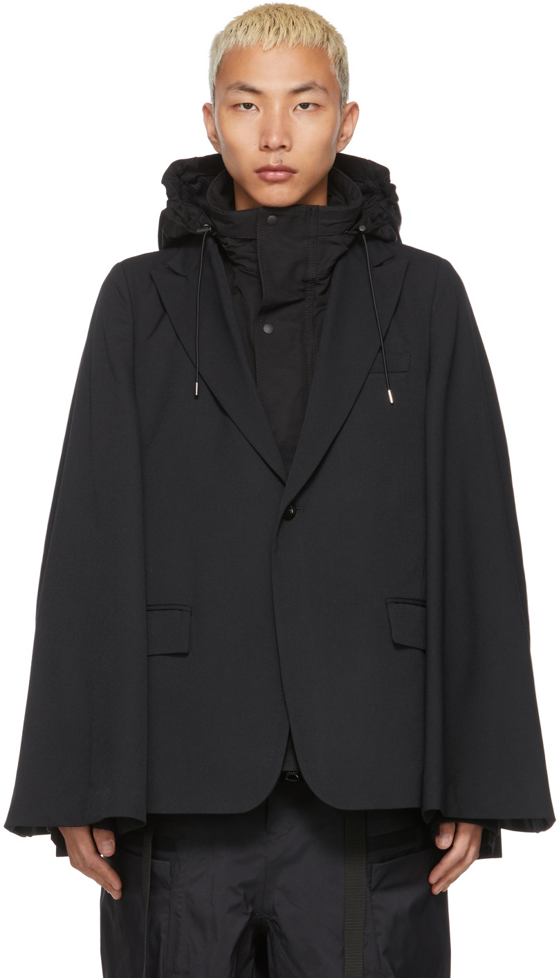 Sacai Black Suiting Mix Cape Blazer Sacai