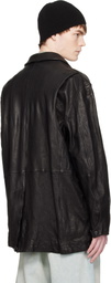 COOR Black Washed Lambskin Leather Car Coat