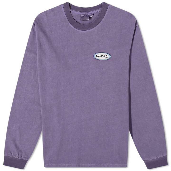Photo: Gramicci Men's Long Sleeve Oval T-Shirt in Purple Pigment