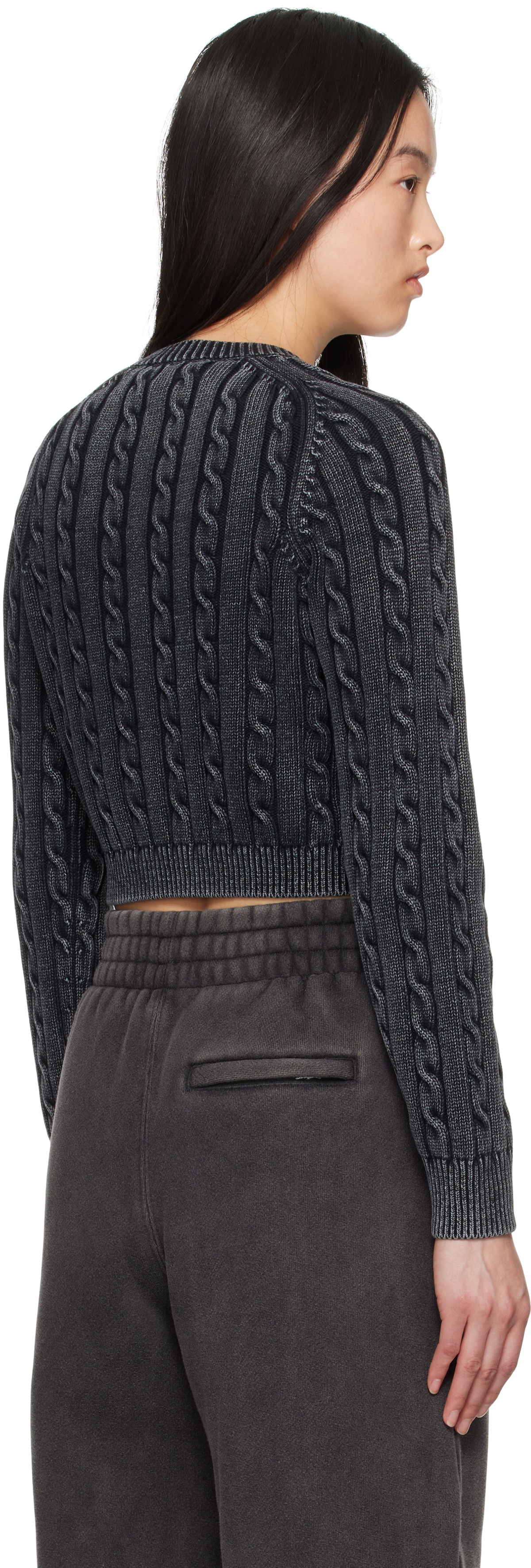 alexanderwang.t Black Cable-Knit Cropped Cardigan